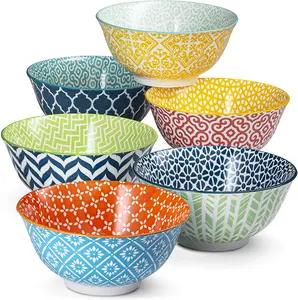 Geometric Ceramic Cereal Bowls, Set of 6